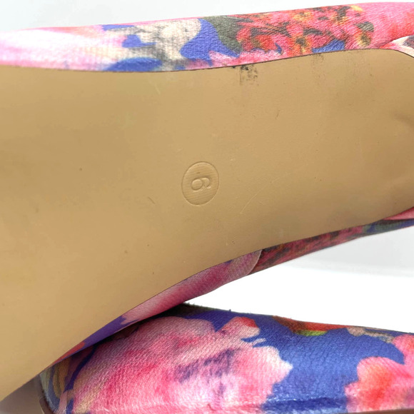 Liliana Pink Blue Jane Floral Closed Pointed Toe Heel Stiletto Size 9 - Picture 8 of 12